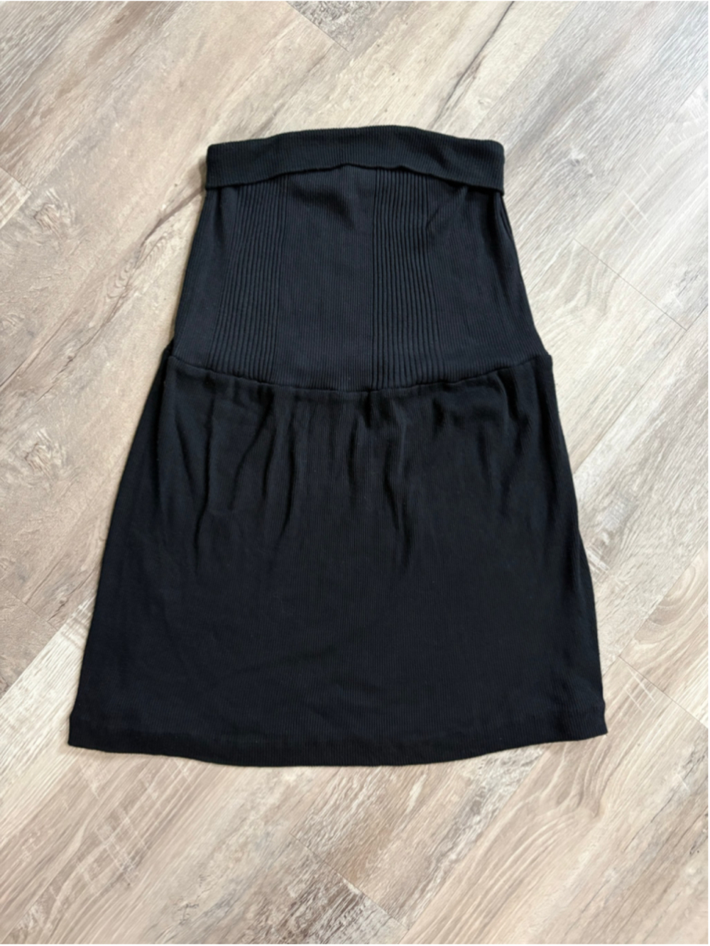 Vintage 90s FAME Black Ribbed Knit Strapless Fold Over Dress Size M Made in USA